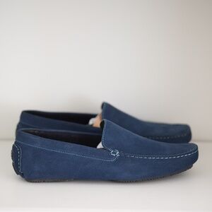 Donald Pliner Navy Vazo Nubuck Leather Loafers Moccasins Dress Shoes Men US 10